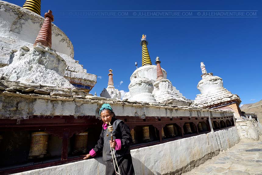 Lady praying at Lamayuru monastery, Ladakh