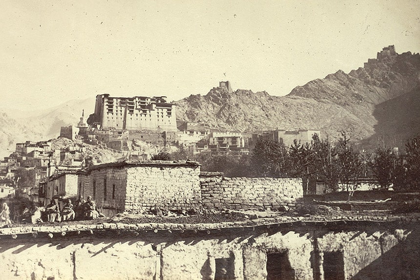 City roofs and Leh Palace in the 1870s, Ladakh