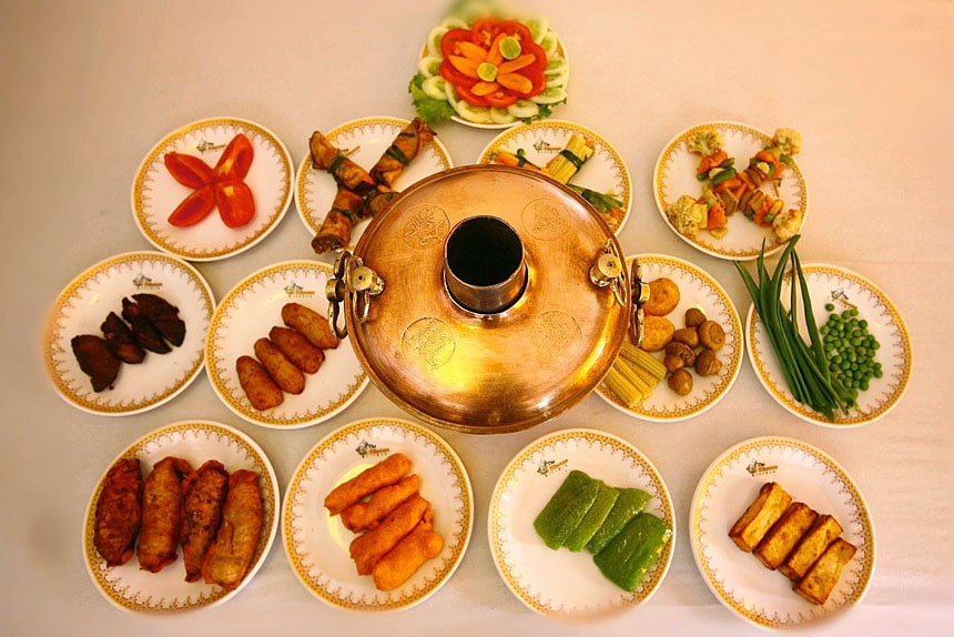 Dishes on table in a restaurant in Leh, Ladakh