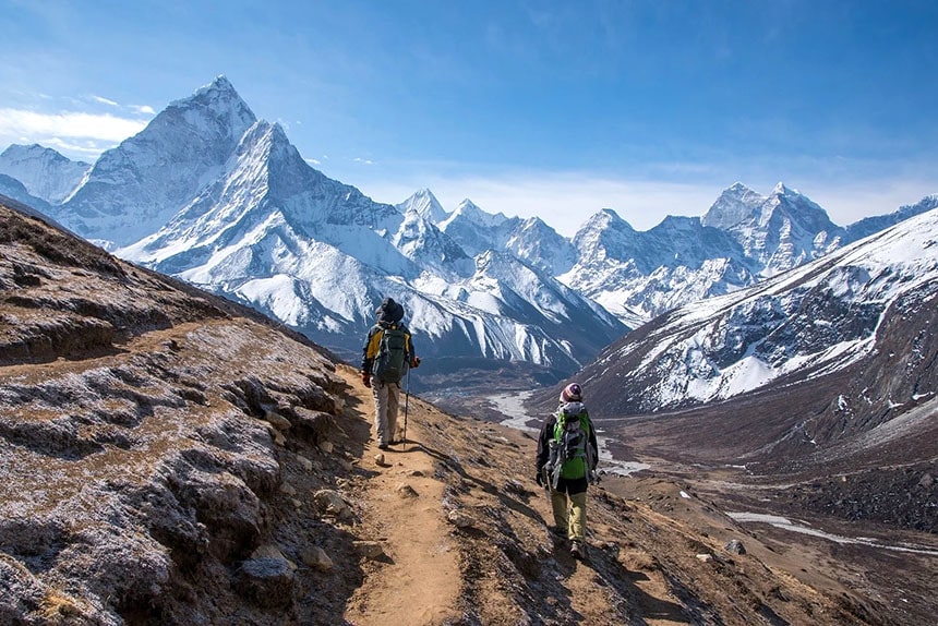 Trekkers on the way to Everest Base Camp, trekking in Nepal
