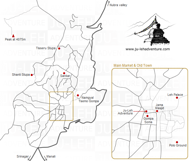 Map of Leh, Ladakh, places to visit