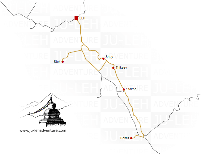 circuit culturel de la vallée de l’Indus vers Hemis, carte