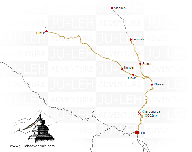circuit culturel de la vallée de la Nubra, carte