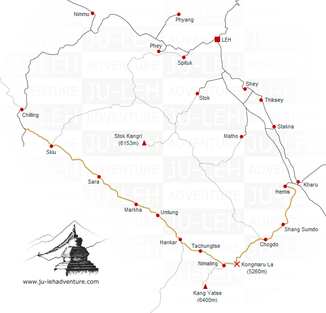 Markha valley trek from Chilling map