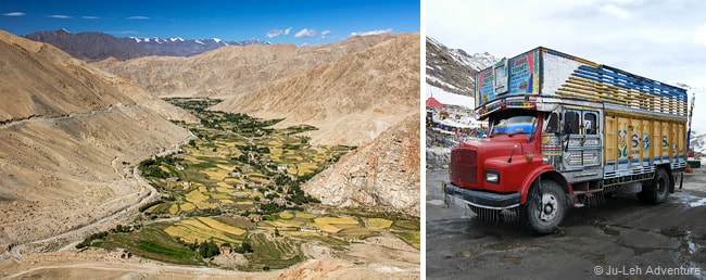 Chang La pass in Ladakh, truck